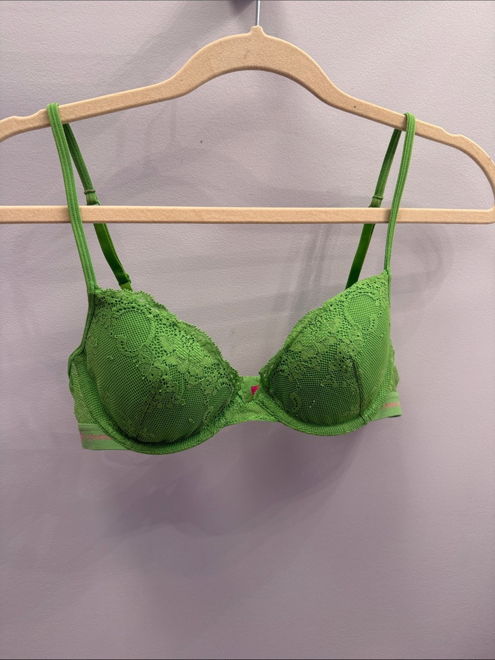 PINK Victoria's Secret Green Lace Underwire Bra